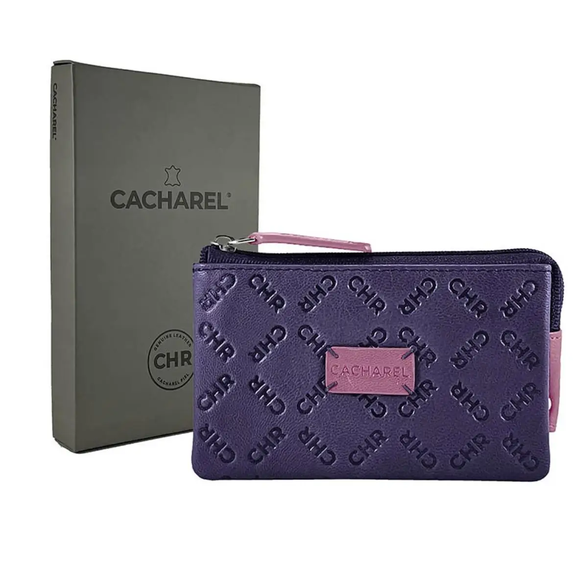 TEOVEL Cacharel Monedero Triple Compartimento Piel Grabada Mujer - Elegante Diseño Grabado