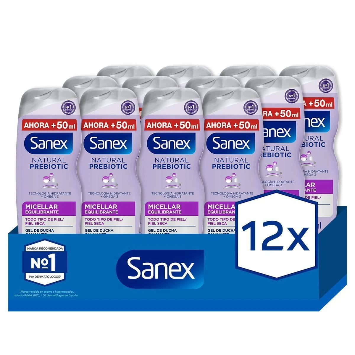 Gel de ducha o baño Sanex BiomeProtect Micellar sin jabón 600ml. Pack 12