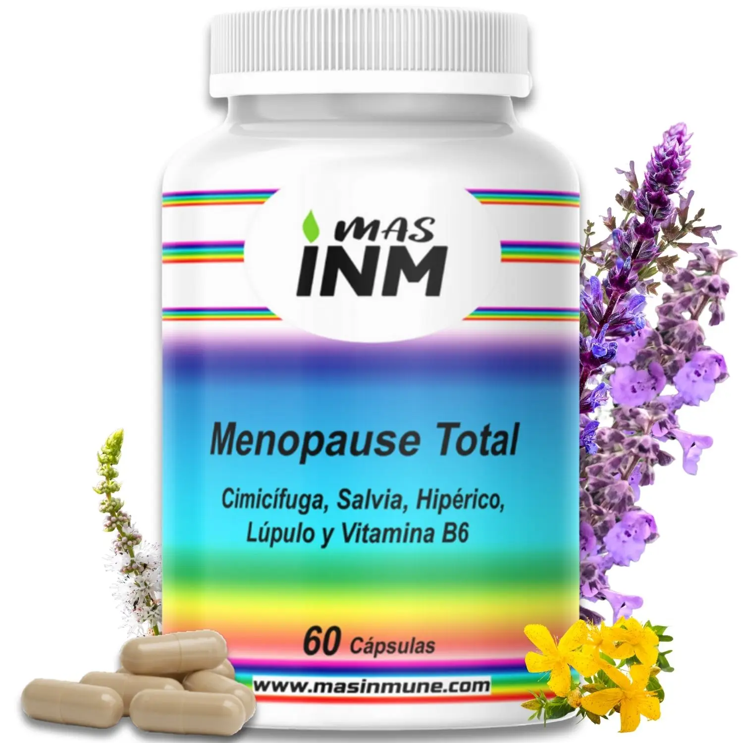 Suplemento para la Menopausia en Mujeres –  Con Cimicífuga, Salvia, Hipérico, Lúpulo y Vitamina B6 - 60 cápsulas Masinm