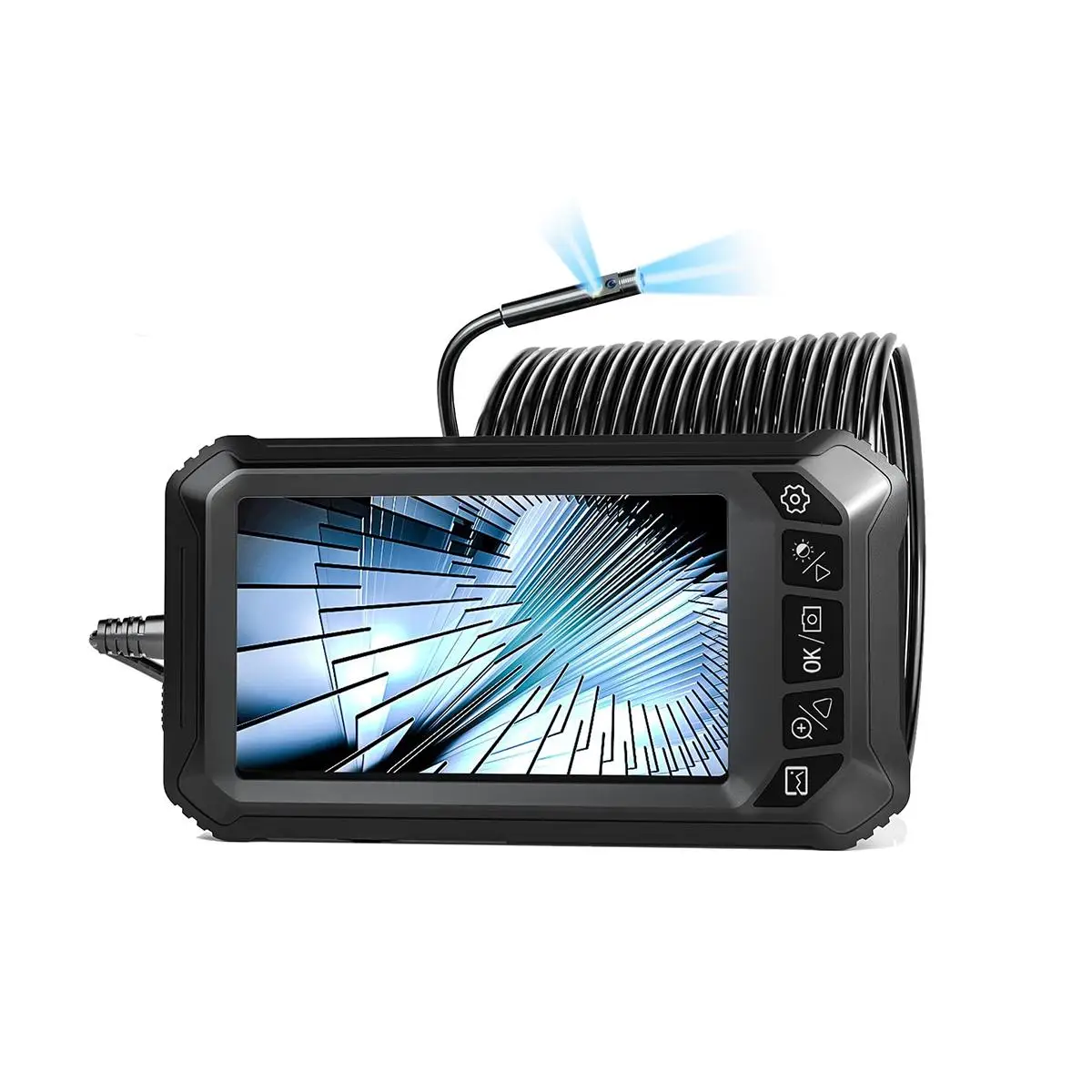DOKI Endoscopio Industrial de Doble Lente, Cámara de Inspección Pantalla IPS de 5 Pulgadas, Endoscopio Industrial con 6+1 LED, Cámara Impermeable IP67 de 8mm, Tarjeta de 32 GB (10 M)
