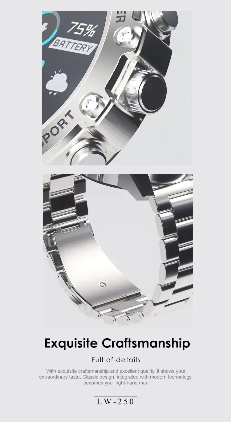 Reloj inteligente LENYES LW-250: pantalla AMOLED táctil de 1,43'', resistencia al agua IP68, monitor de ritmo cardíaco y sueño, Bluetooth 5.2, app GloryFit y carcasa de aleación de zinc