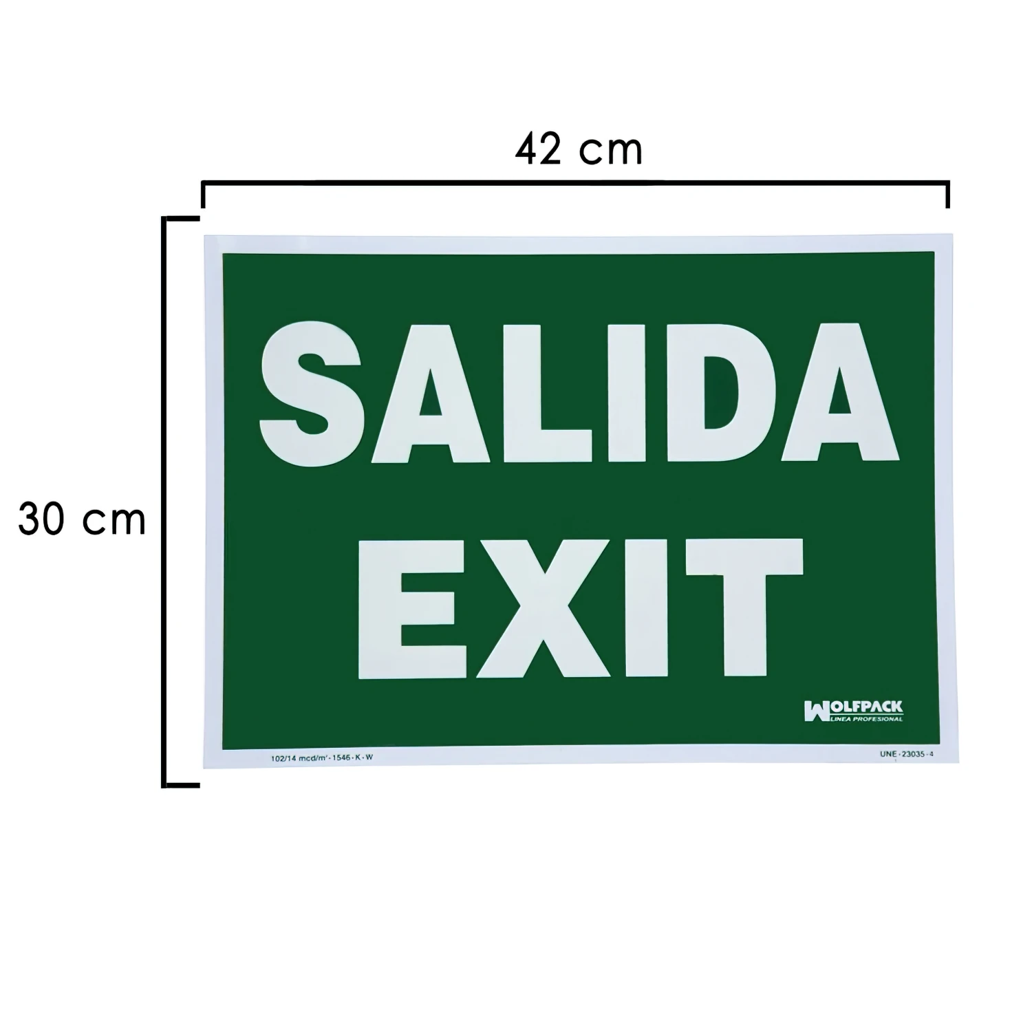 SANCO STORE - WOLFPACK LINEA PROFESIONAL Cartel / Señal Fluorescente Salida Exit 30x42 cm.