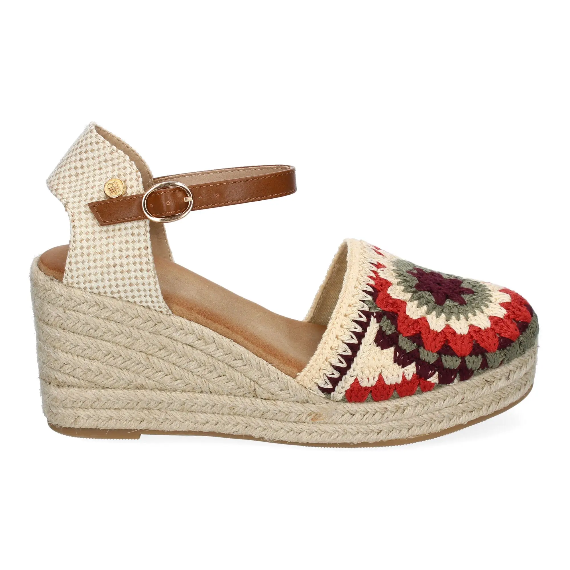PuntoSalao Alpargatas de cuña de yute pala bordado para mujer camel CF-5039