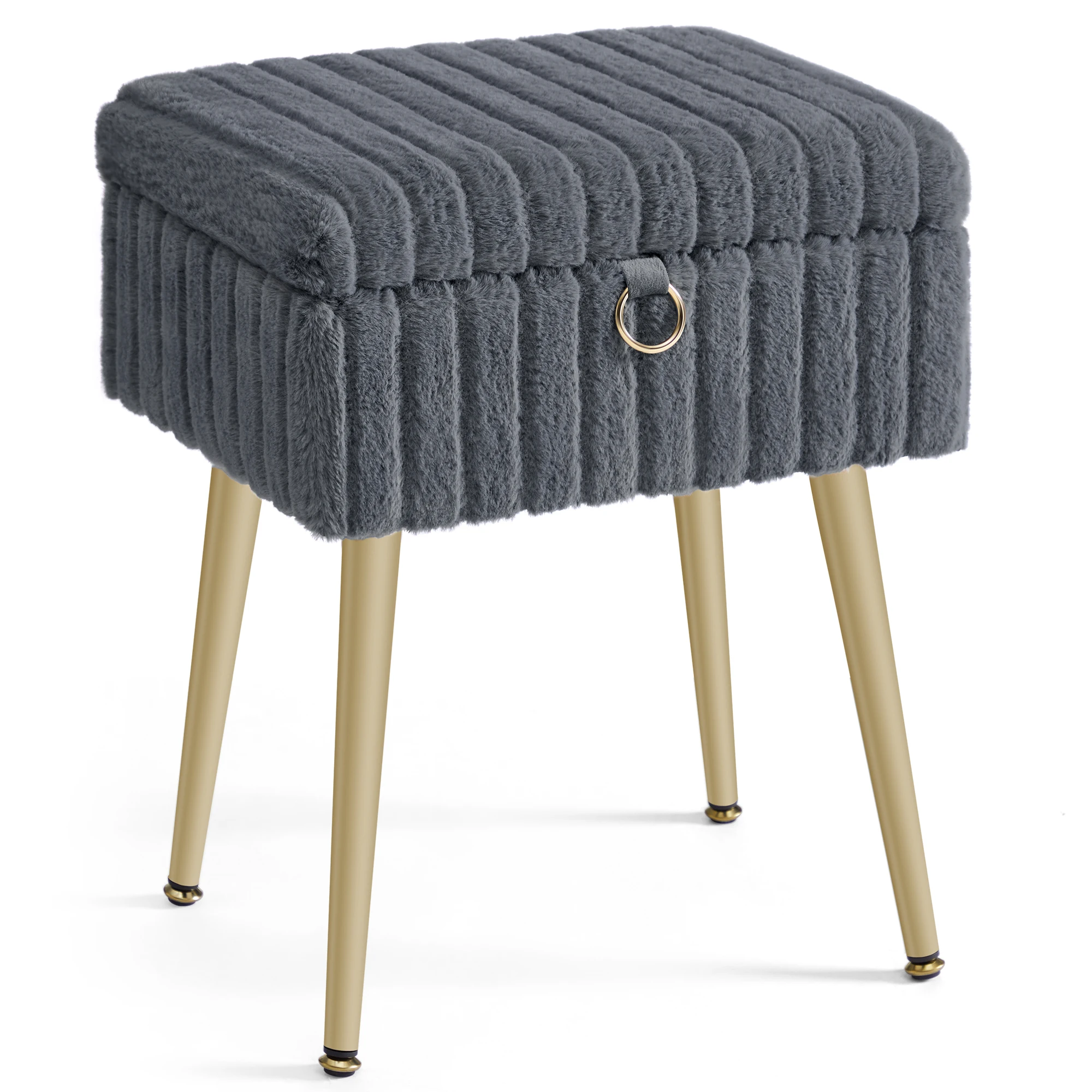 SONGMICS Taburete de Tocador, Banco de Maquillaje con Espacio, Reposapiés, Patas de Metal, Acolchado, Pies Ajustables, para Sala de Estar, Dormitorio, Gris Pizarra/Rosa Jalea/Blanco Crema