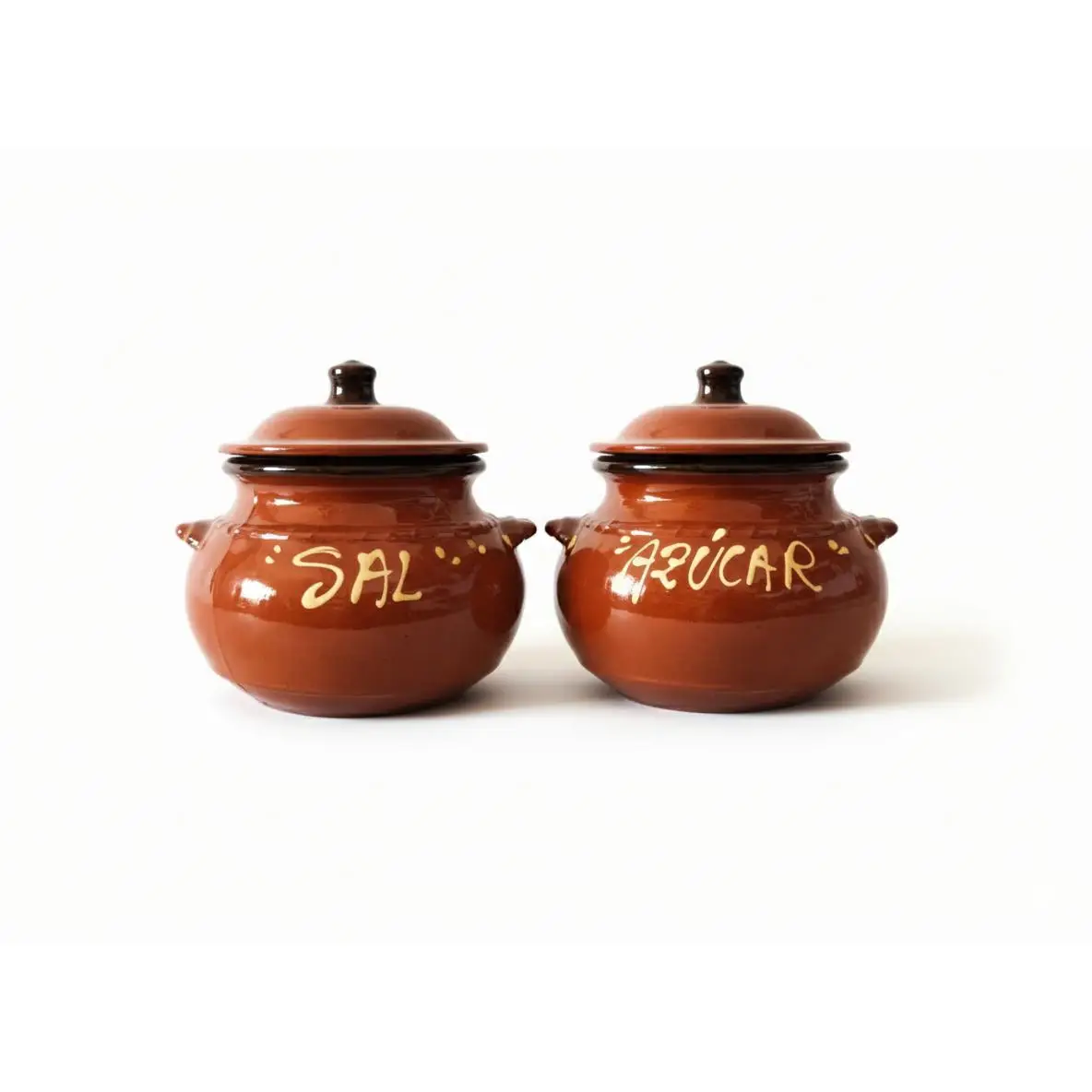 Salero y Azucarero de barro tradicional rojo | Pack de Salero y Azucarero decorado