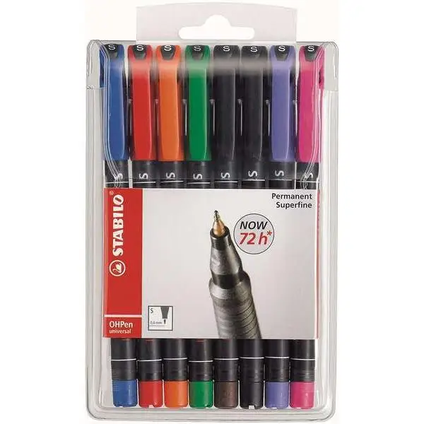 Stabilo ohpen pack de 8 rotuladores permanentes - punta superfina - trazo de 0.4mm - agarre antideslizante - tapon ventilado - colores surtidos
