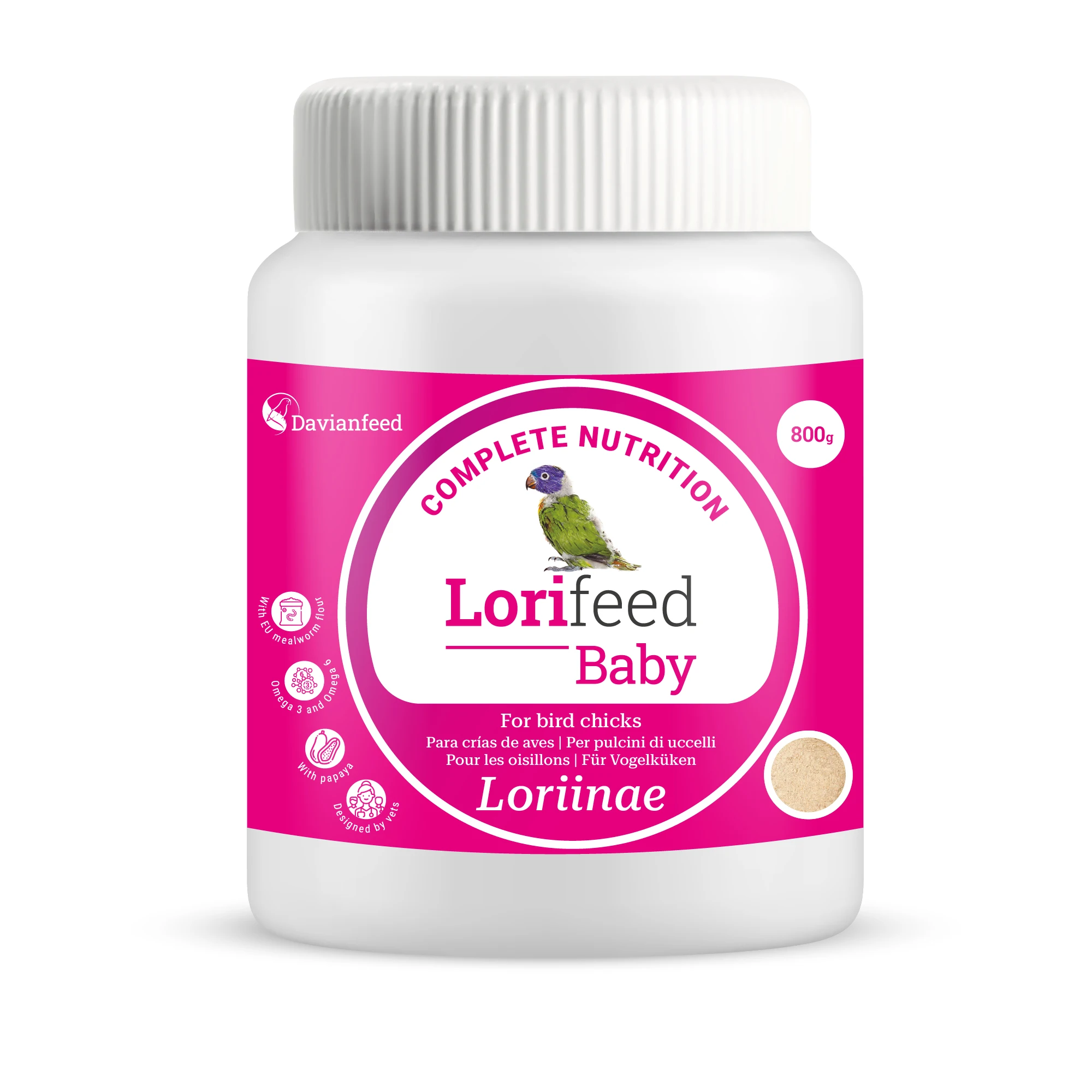 Lorifeed Baby - Papilla para Loris 800 g - Polvo Nutritivo para Cría de Aves Nectarívoras - Etapas Iniciales - Potencia el Desarrollo - Davianfeed