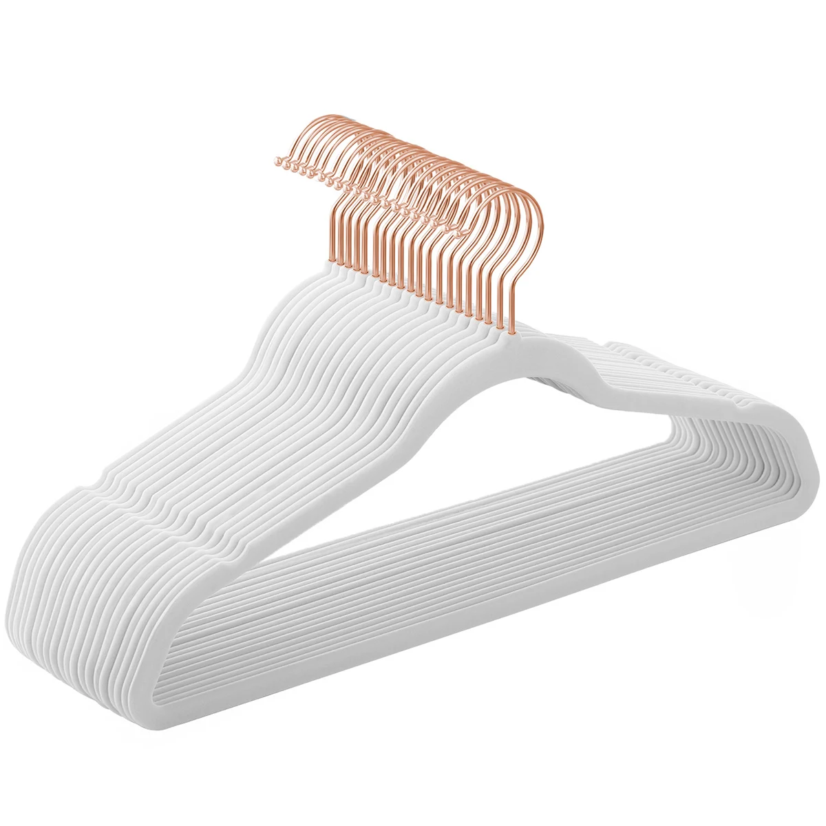 SONGMICS Juego de 20 Perchas Aterciopeladas, 41,5 cm de Largo, Finas, Gran Capacidad de Carga, con Ganchos Giratorios de 360°, para Camisas de Abrigo Completas, Blanco y Oro Rosa/Rosa y Oro Rosa