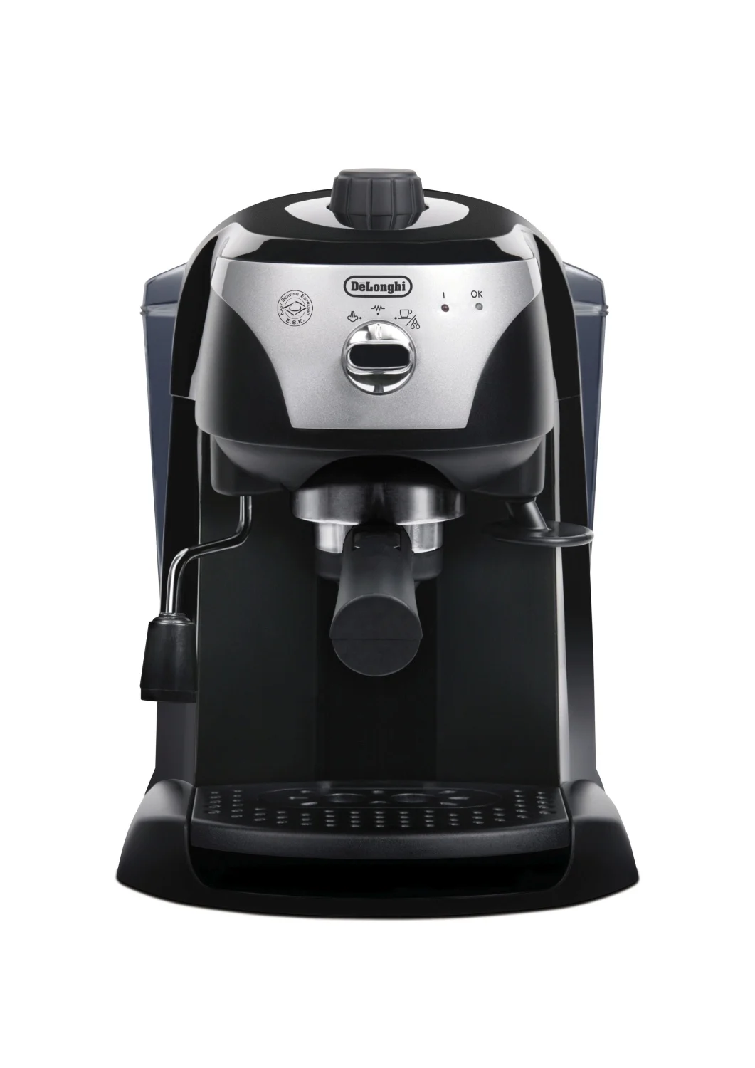 De'Longhi-traditional pump Espresso maker with milk frother. 15 bars pressure, capacity 1L, 1050W. Model EC221. Black