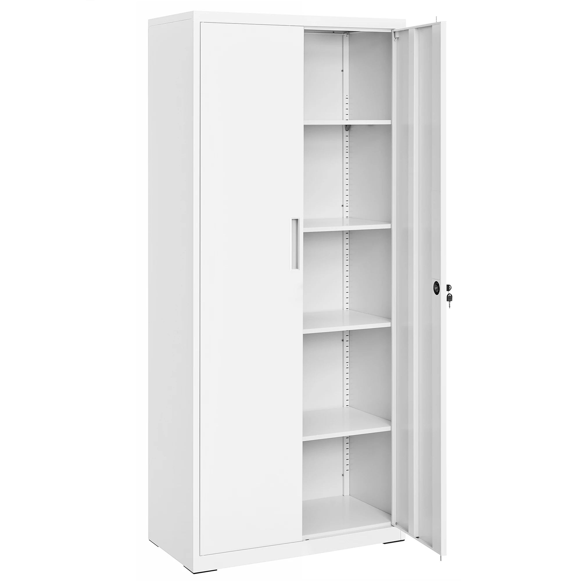 SONGMICS Armario de Almacenamiento de Acero, Armario Multiuso, con 5 Baldas Ajustables, Puertas Dobles, Cerradura, Armaio de Herramientas, para Garaje, Estudio, Blanco Grisáceo