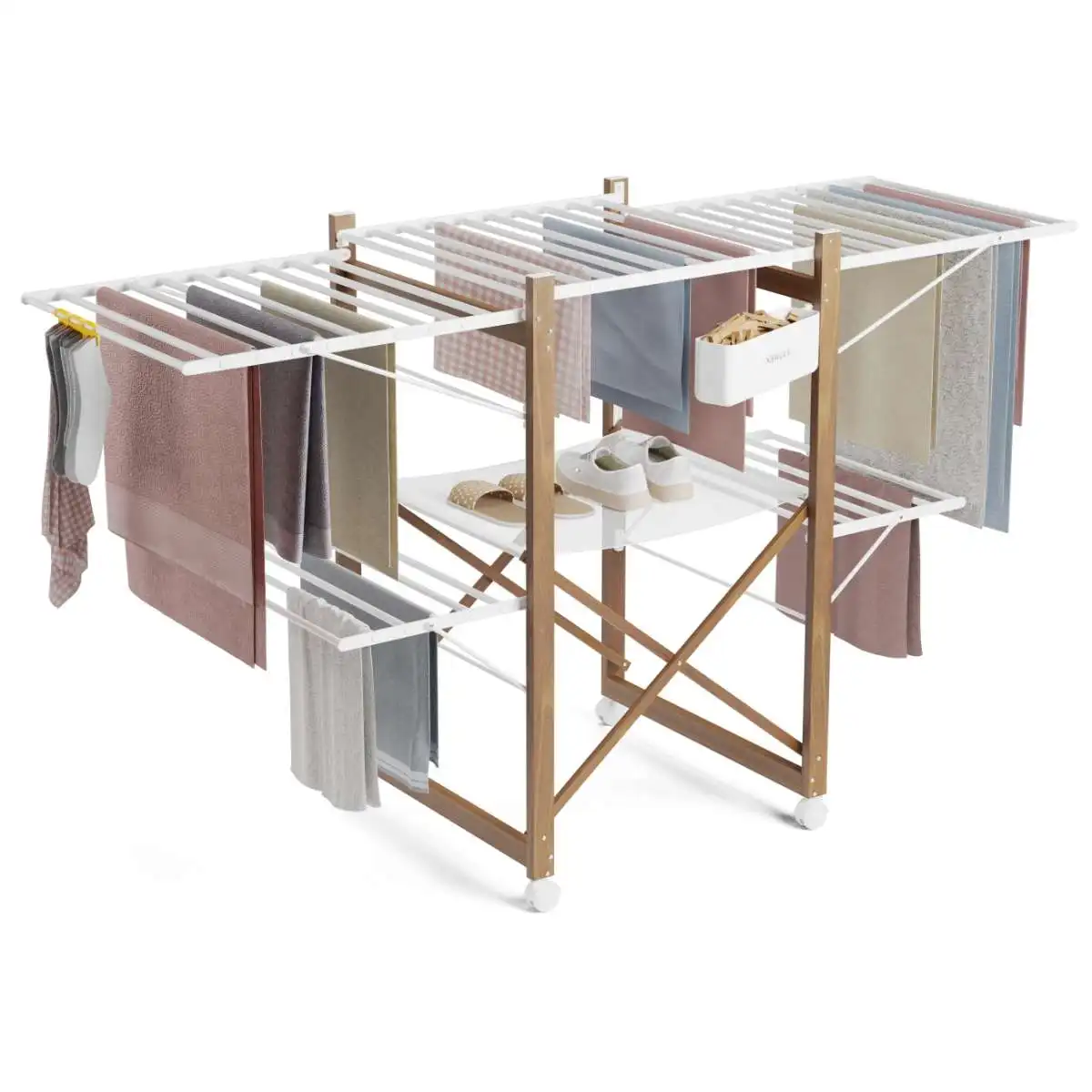 Newlux Tendedero Plegable Wood V35 Blanco con Alas XXL (176x61x104cm), 30m de Capacidad