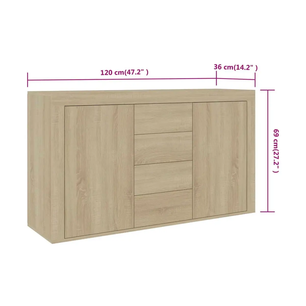 VidaXL sideboard Mika 4 drawers + 2 doors rustic natural design 69x120x36 cm