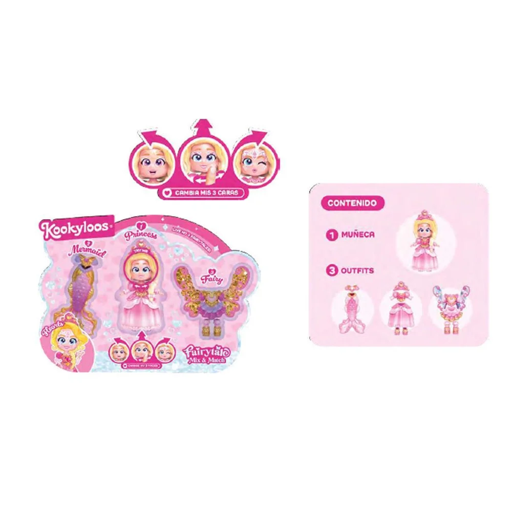 Kookyloos s fairytale mix & match doll. Includes doll with 3 dresses. 21x29x4 cm - assorted models (magic box pklsp106in190)