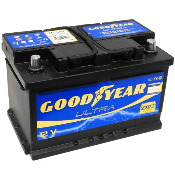 Batería de coche 76 Ah 680 Amp. GOOD YEAR. 24 Meses de Garantía. Máxima Potencia de Aranque. Fabricante Lider Mundial