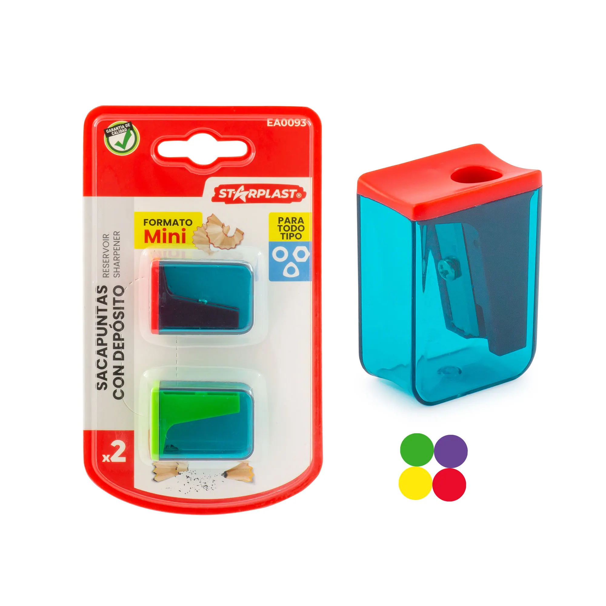 Sacapuntas Starplast con Depósito - PACK 2 MINI - 4 Colores