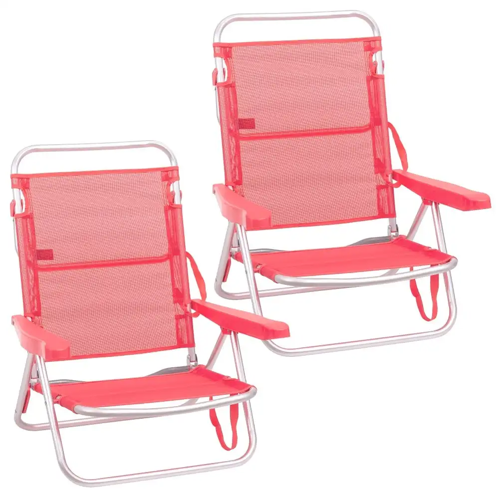 Pack de 2 sillas de playa baja reclinable 4 posiciones convertible en tumbona de aluminio y textileno de 61x47x80 cm Lola Home