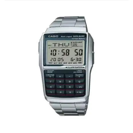 Casio DBC-32D-1A Multifunction Digital Watch 8 Digit Calculator Teledemo 25 Steel Strap High Readability LCD Display