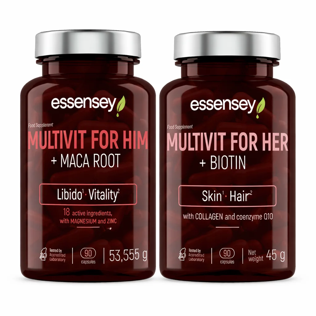 Pack Multivitamínico Hombre y Mujer Essensey | Multivit For Him + Multivit For Her | 180 Cápsulas Totales
