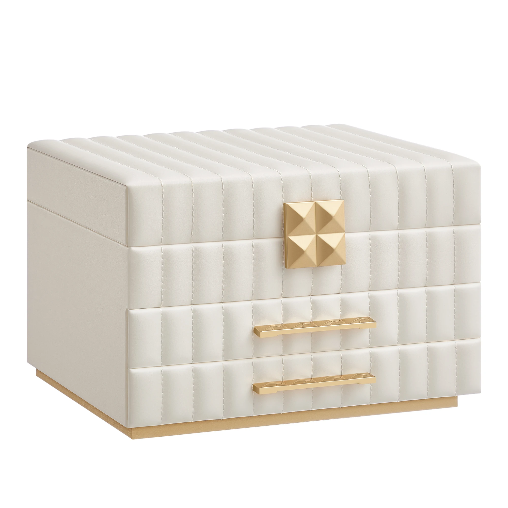 SONGMICS HOME ANAH Colección - Caja Joyero de 3 Capas con Espejo, Organizador Joyas con 2 Cajones, Superficie PU con Costuras, Efecto Flotante, 21,5 x 24 x 15,8 cm, Regalo, Blanco Nube JBC183W01