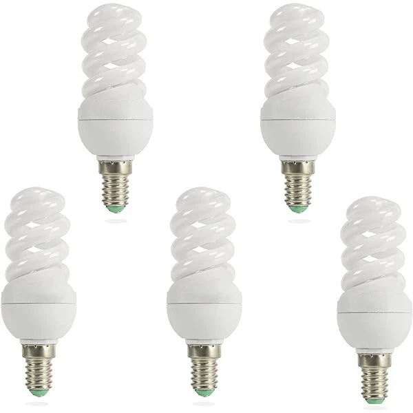 5 uds Bombilla bajo consumo espiral mini, casquillo pequeño E14, luz calida/amarilla 3000K, larga duracion, 5W/7W/15W/18W/20W,  Don Feliz