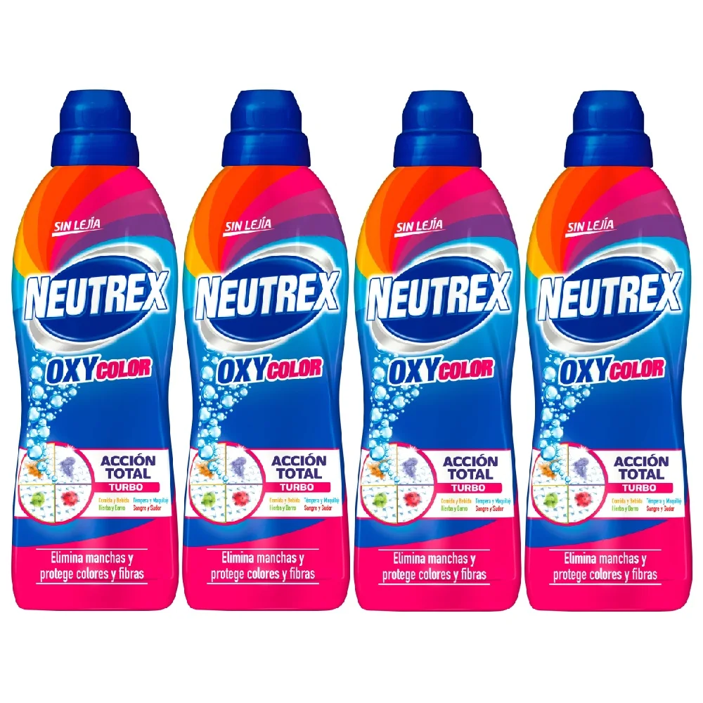 Neutrex Oxy Color Quitamanchas Gel sin Lejía Acción Total, 950ml (Pack 4 uds) - Fórmula con oxígeno activo, Elimina las manchas más rebeldes, Limpia profundamente y protege los colores y fibras de las prendas evitando el desvanecimiento