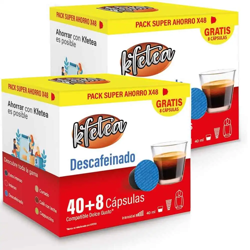2 caixas de descafeinantes Dolce gusto compatíveis da marca Kfetea 96 cápsulas, formato super económico