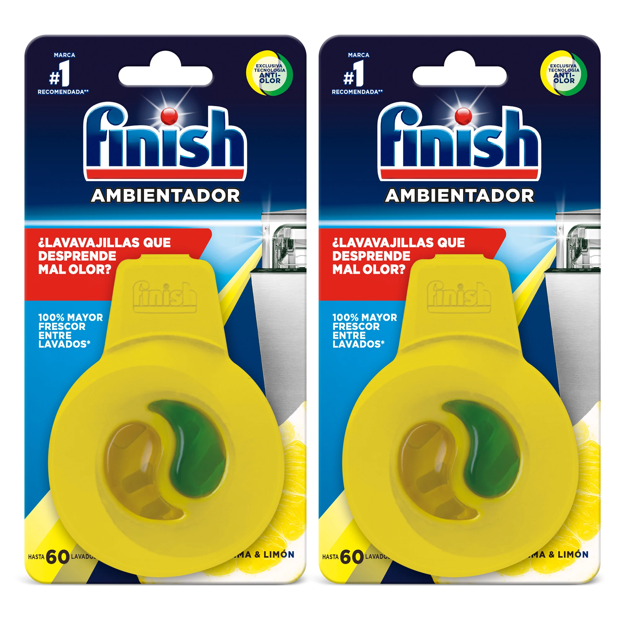 Finish 2x Ambientador Lavavajillas Limón, Evita Mal Olor, Aroma Fresco Lima Limon, Frescor