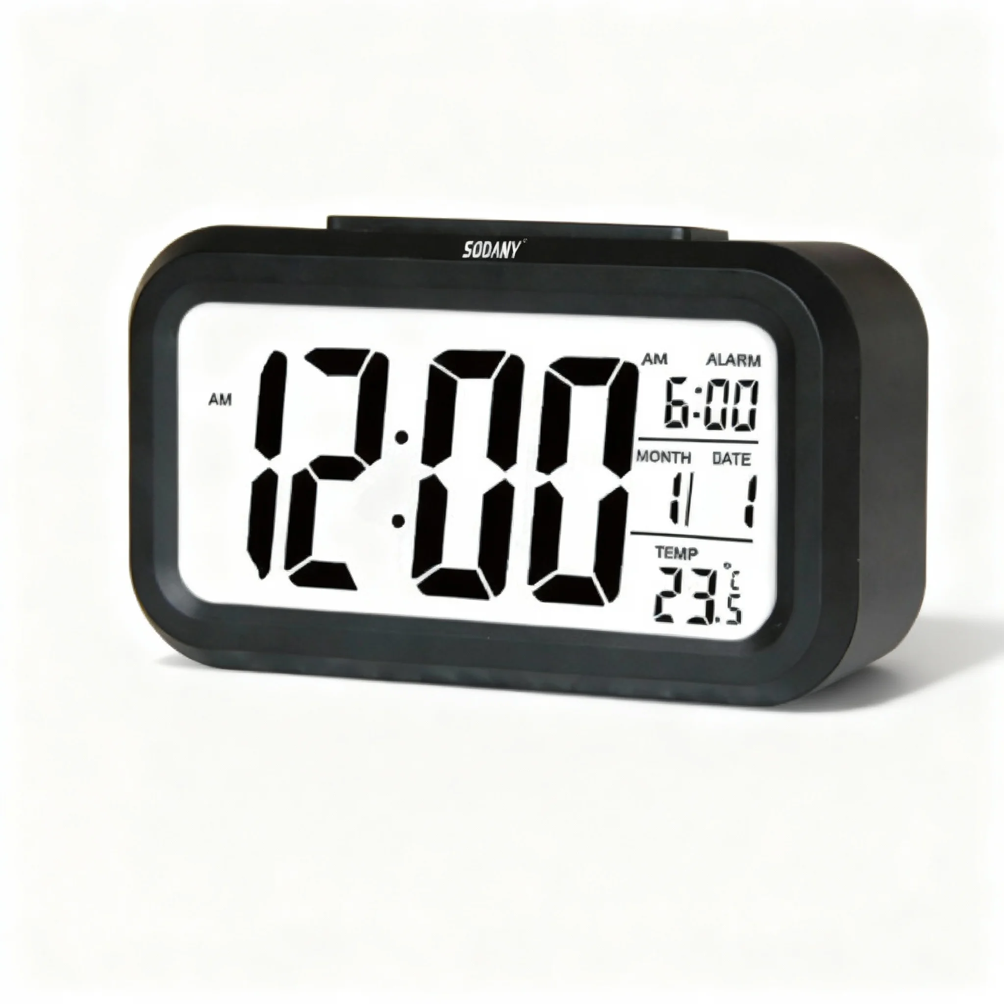 SODANY Reloj Despertador Digital Inteligente Pantalla LCD Grande con Luz Nocturna Sensor de Temperatura y Calendario