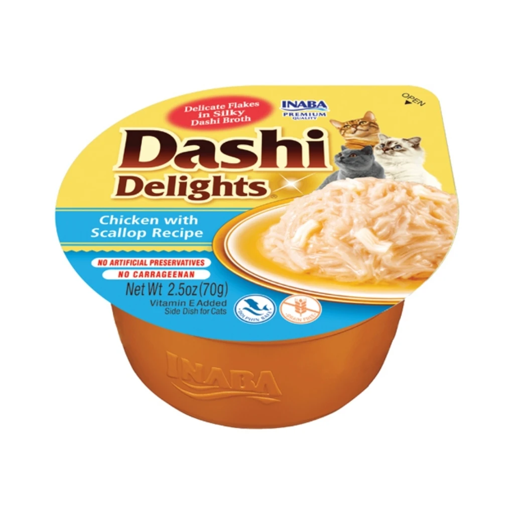 DASHI DELIGHTS Pollo con Vieira (70 g) - Alimento Complementario Húmedo Natural para Gatos