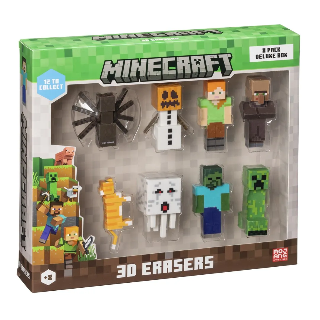 Gomas de borrar 3D de Minecraft - Caja de lujo de 8 unidades ver.b