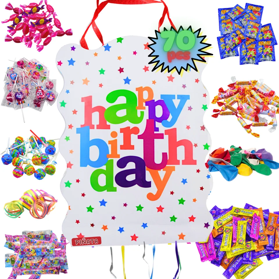 Piñata Cumpleaños Infantil - Piñata + Pack 70 Juguetes y Chuches de Relleno Piñata - Piñata Cumpleaños - Piñatas Infantiles - Relleno Piñatas de Cumpleaños Infantil - Piñatas - Cumpleaños Infantil - Chuches y Juguetes - Fiesta de Cumpleaños. Fiesta MANLOZ