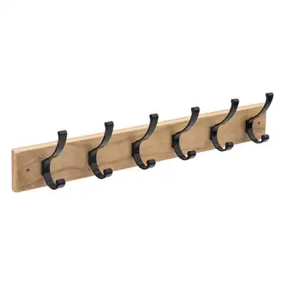 Factory Cuadros Perchero Felipa de Madera Natural y Color Negro con 6 Colgadores