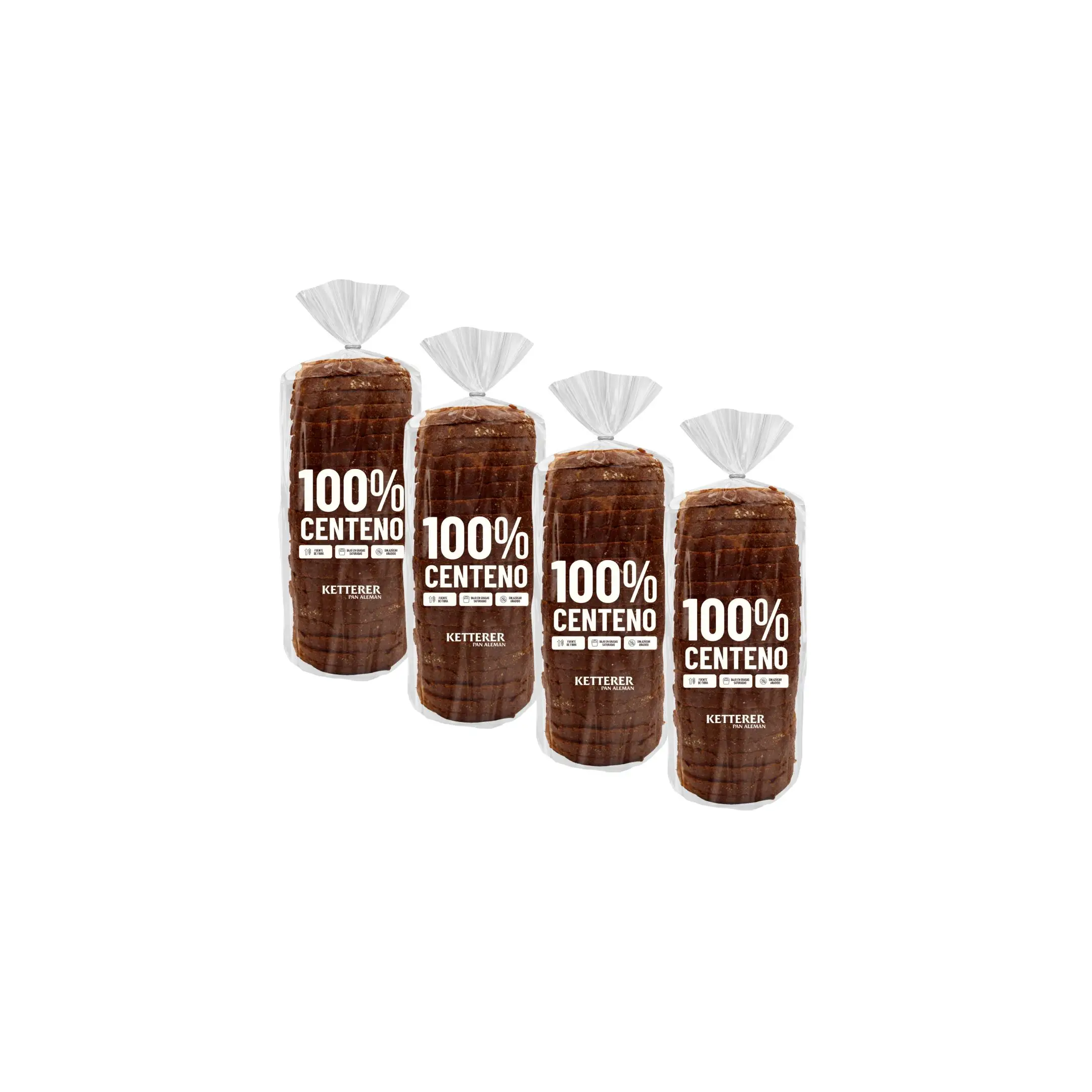 PAN 100% CENTENO KETTERER (PACK X 4) - SIN AZUCAR AÑADIDO, FUENTE DE FIBRA Y BAJO EN GRASAS SATURADAS. 500G x 4