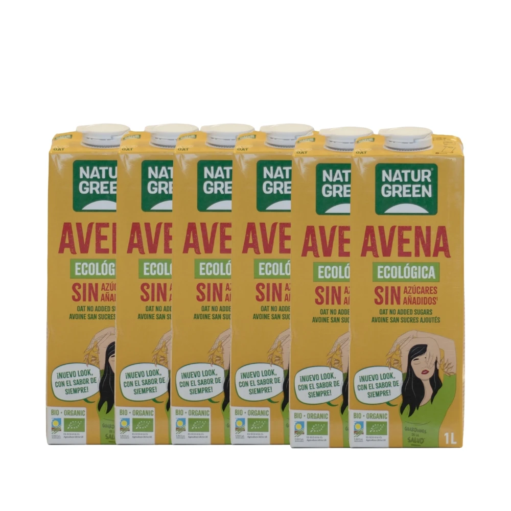 Bebida de Avena Bio | 1L | Pack de 6x | 100% vegetal y ecológica | Sin lactosa, sin azúcares añadidos y sin aditivos | Ideal para desayunos y recetas | NATURGREEN