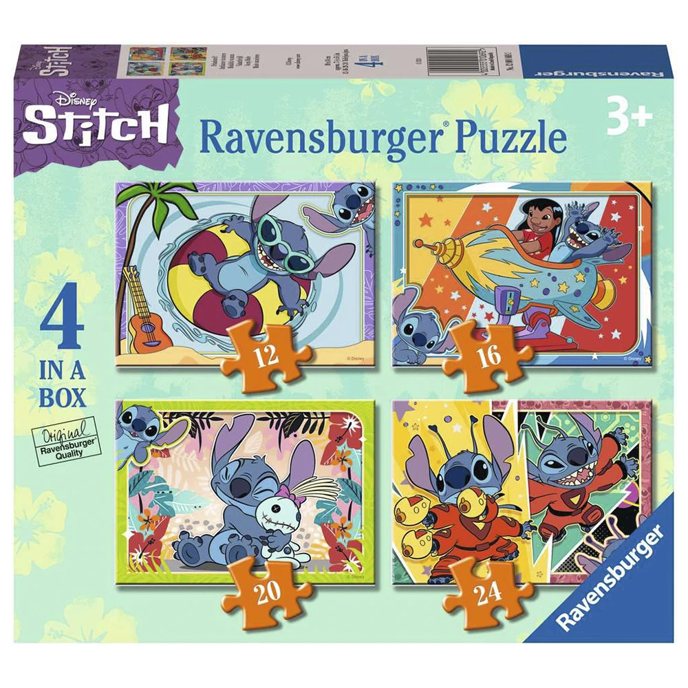 RAVENSBURGER 4 PUZLES PROGRESIVOS DE DISNEY STITCH 12/16/20/24 PIEZAS, 01069, TIENDA CON LICENCIA OFICIAL