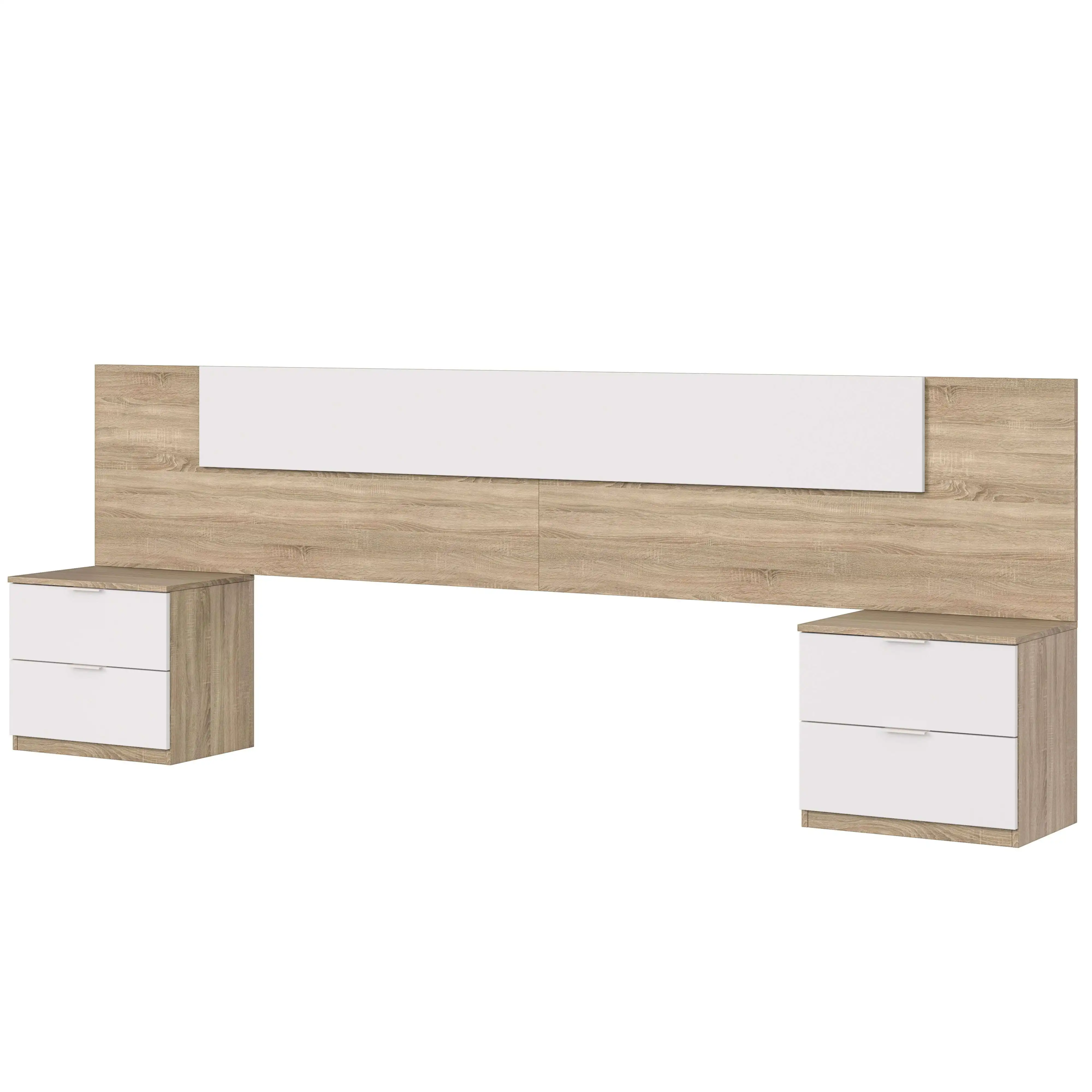 Miroytengo Cabecero Dormitorio Matrimonio con 2 mesitas Blanco y Roble con mesillas incluídas 247x95x38 cm