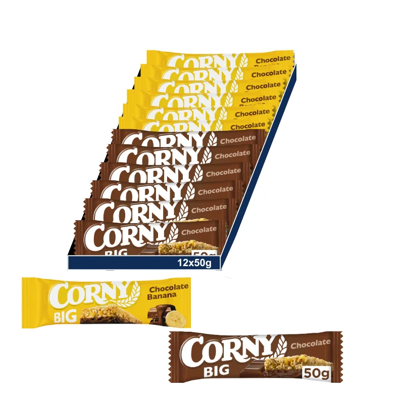 Corny Pack Mixto Big Pack Barritas Cereales Chocolate con Leche y Chocolate Banana . Pack 12x50gr