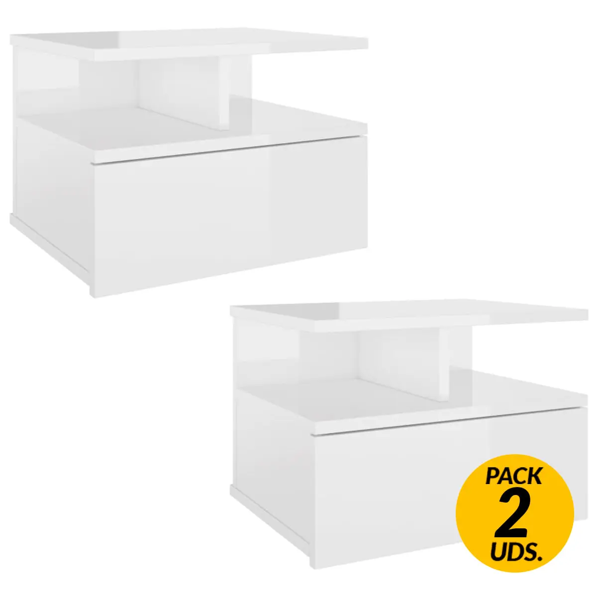 VidaXL Pack of 2 Floating bedside tables 1 drawer 2 shelves white glitter 27x40x31 cm