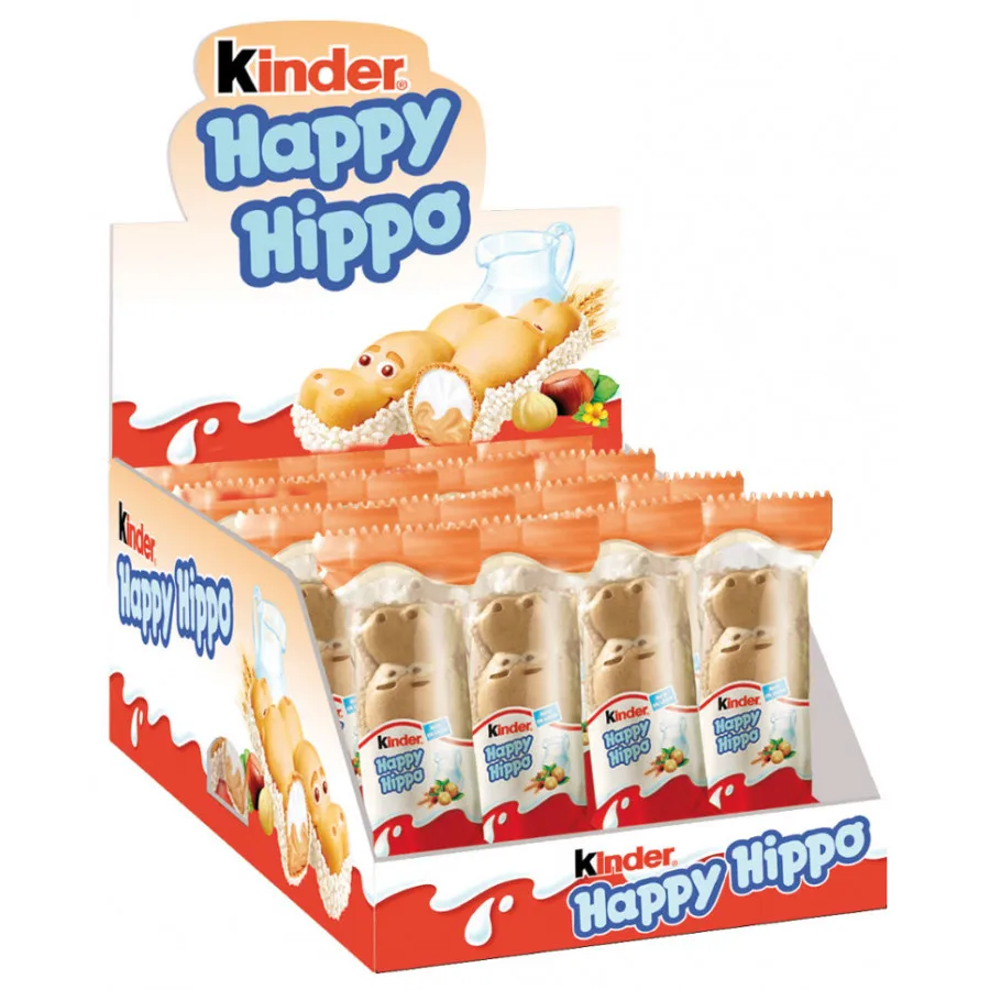 Kinder Happy Hippo avellana caja 28unidades sabor a barquillo y chocolate