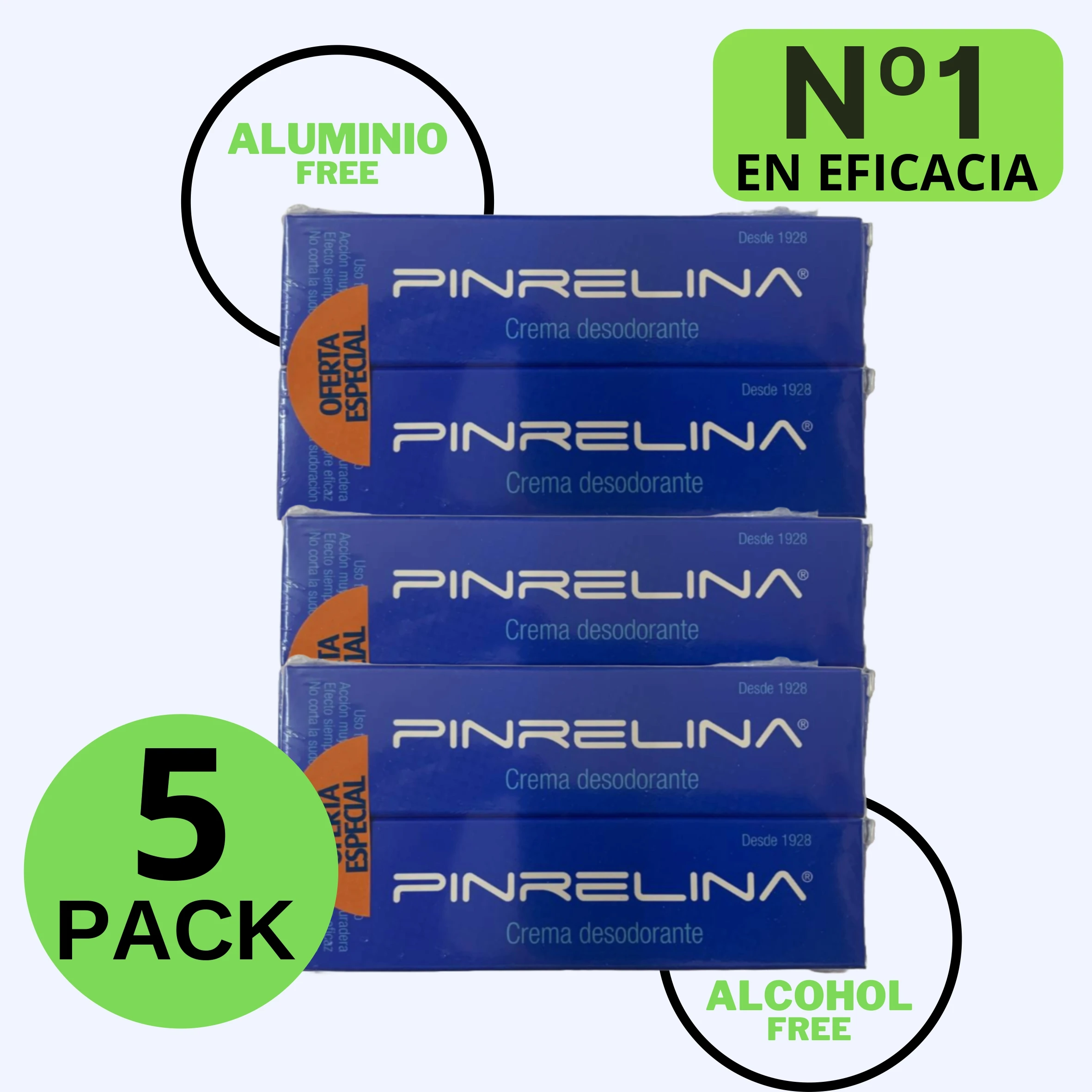 Pinrelina Crema Desodorante Pack Ahorro (5 Unidades) – Tratamiento para Mal Olor de Axilas Pies Ingles y Exceso de Sudoración – Larga Duración y Máxima Eficacia