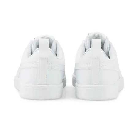 Puma Rickie Jr Sneakers White 384311-01 for youth, featuring a breathable upper with perforations, comfortable padded heel, and secure lace-up design, perfect for casual and sporty occasions.