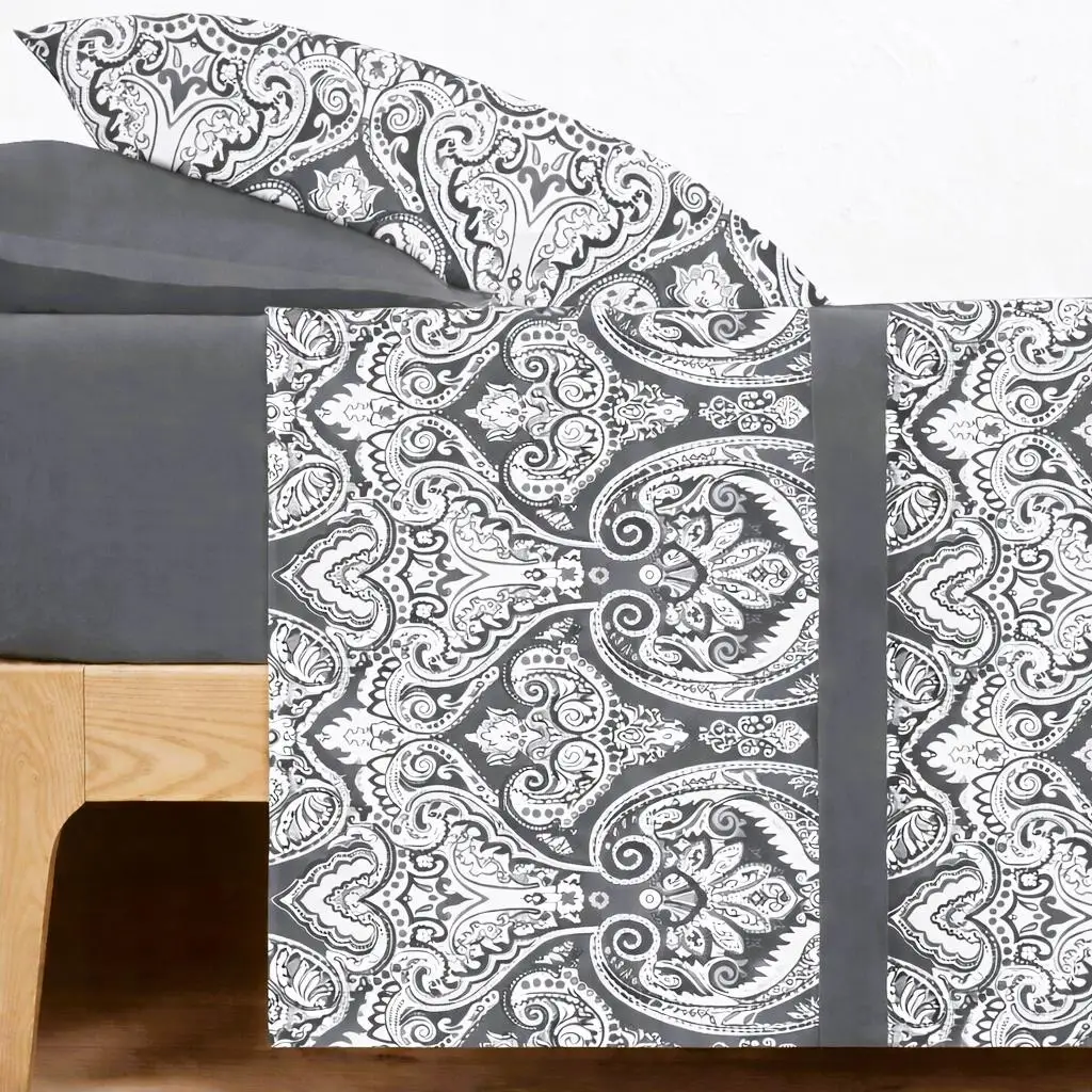 CARPE DIEM Sabanas Invierno térmicas de Coralina Estampadas, Doble Cara Térmica Mod. PAISLEY Gris para Cama 90,105,135,150 y 180 .Gramaje 200 gr/m extra suave
