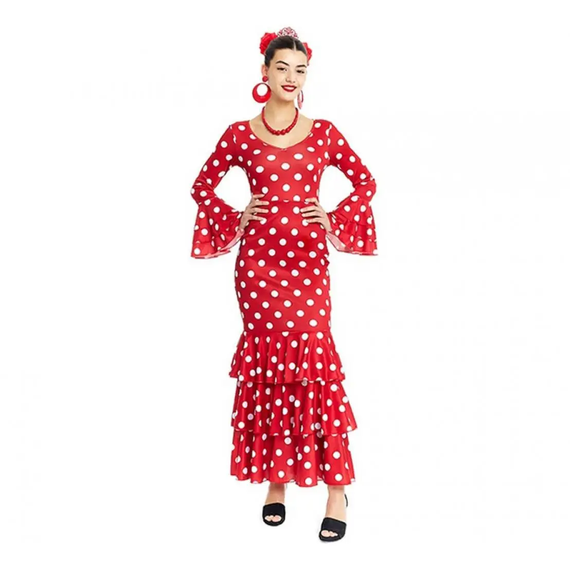 Parland red Sevillana costume with white polka dots for women