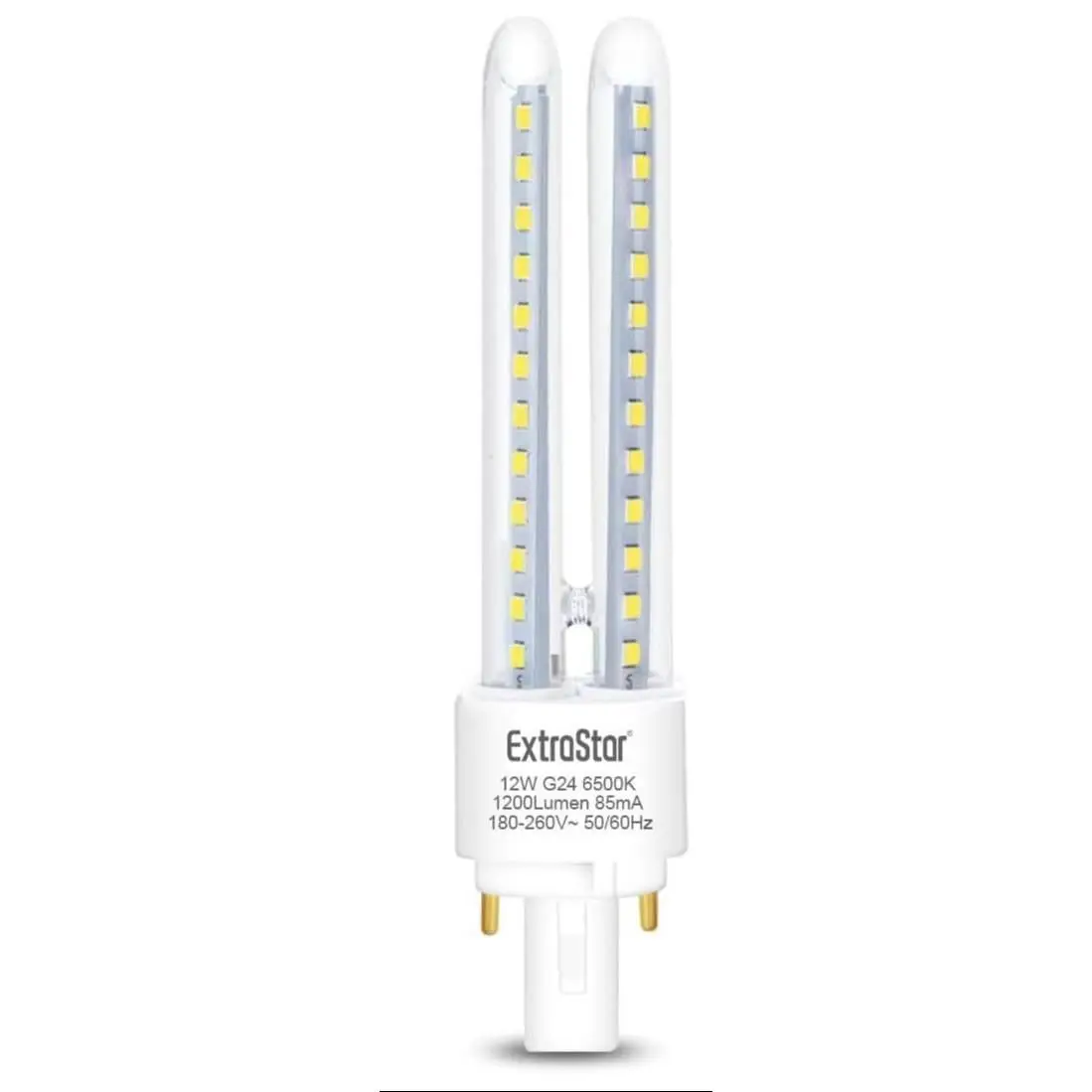 【PACK AHORRO】Bombilla de Bajo Consumo LED con 2 Pines, Bombillas LED con Casquillos Cuadrado PLC 2U, Tubo de 12W, Maiz G24, 1200Lm, Luz Fría 6500K, No regulable, Pack de 6, Modelo para Sustituir el