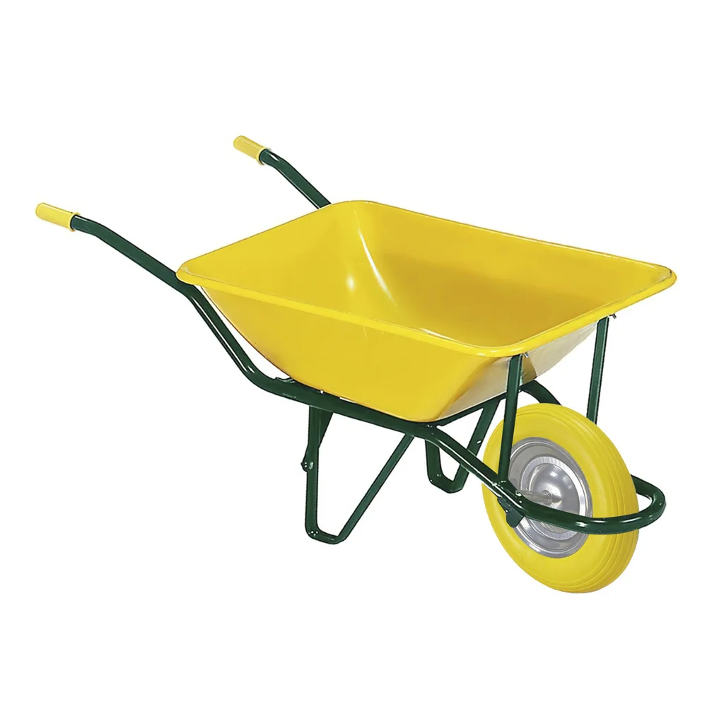 Carretilla obra amarilla metálica desmontada rueda maciza
