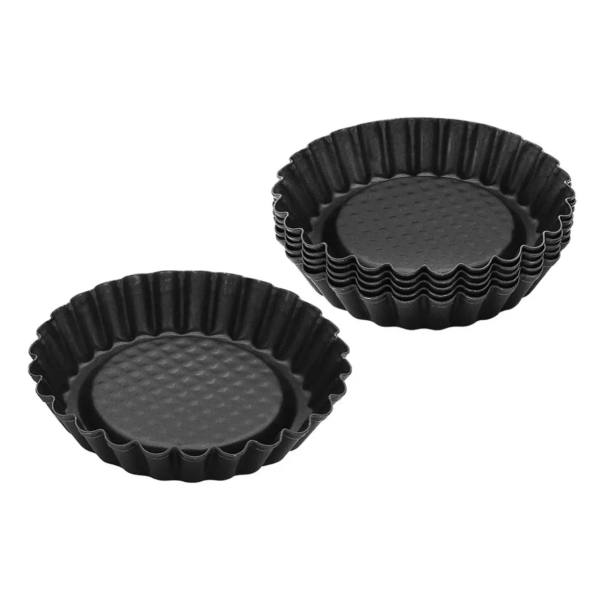 Zenker Black Metallic Mini Moldes Bordes Rizados, Óptimo para Tartaletas, Mini Quiches, Magdalenas y Tartas, Acero con Revestimiento Antiadherente de Teflon, Color Negro, Ø 10.5 x 2 cm, 6 Unidades