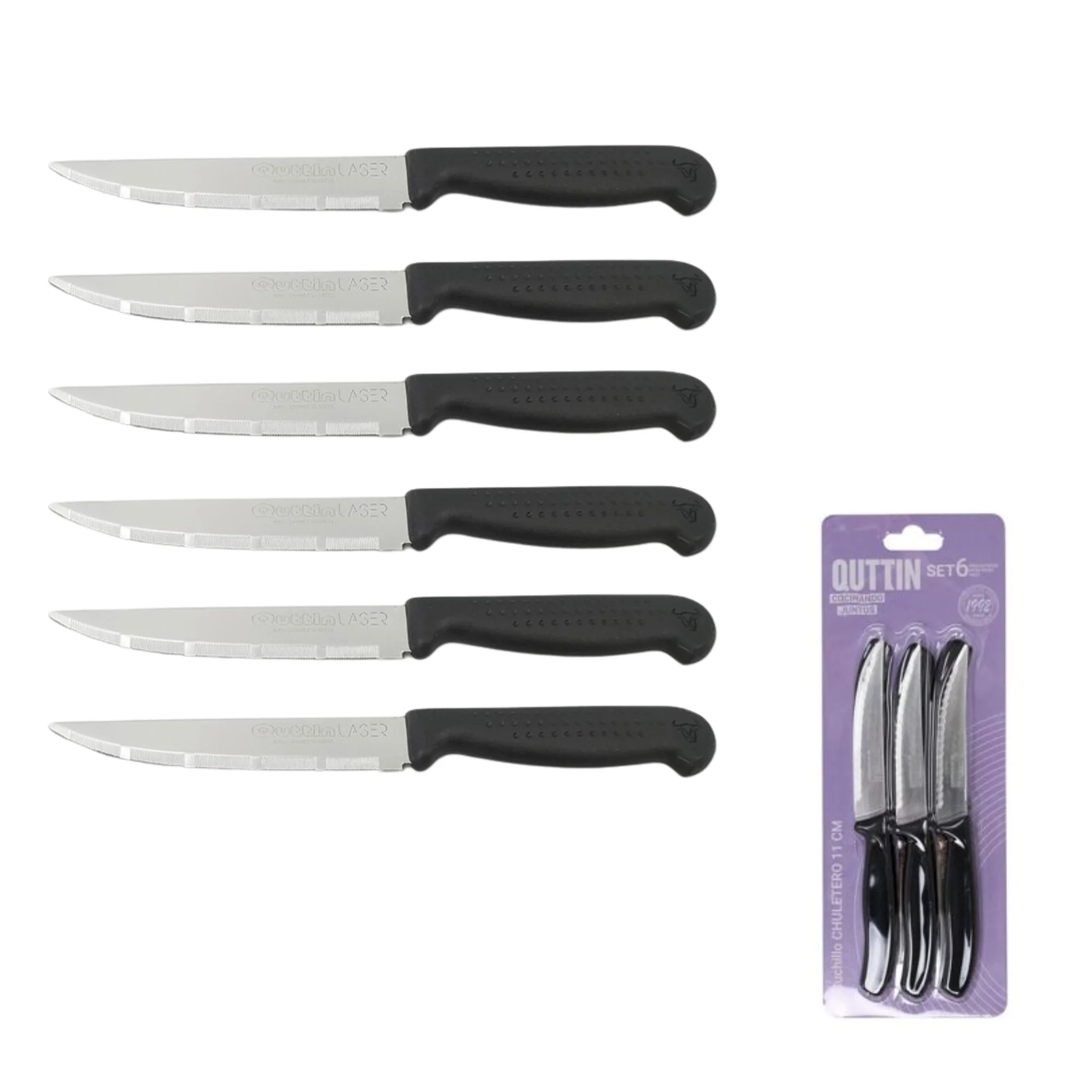 Quttin  - Set de 6 Cuchillos Sierra Practic 11cm – Corte Preciso y Duradero - Cuchillo chuletero