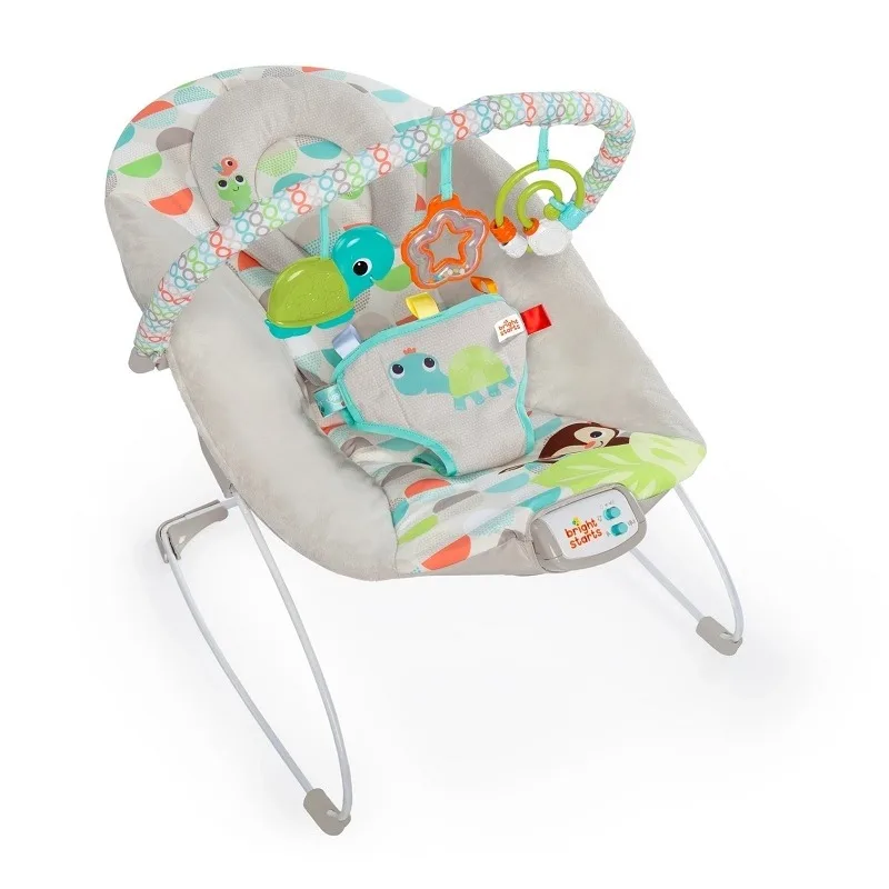 Bright Starts Baby Hamaca con musica y vibración con barra de juguete extraíble, 0-9 kg (Happy Safari)