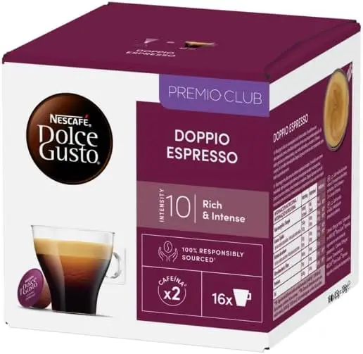 Nescafé dolce gusto espresso doppio, 96 capsules, intensity 10, arabica and robusta coffee (6 pack x 16) total 96 capsules