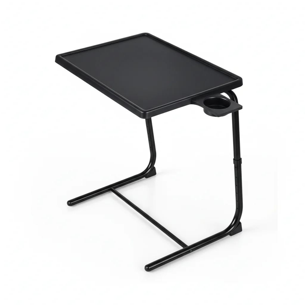 Mesa Auxiliar Sofa - PINCHO - Mesa Plegable, Folding Table, Mesita para Cama, Mueble Auxiliar Salón con Portavasos con Borde Elevado, Tipo C Altura Regulable Ajustable - Negra para Sofa y Cama
